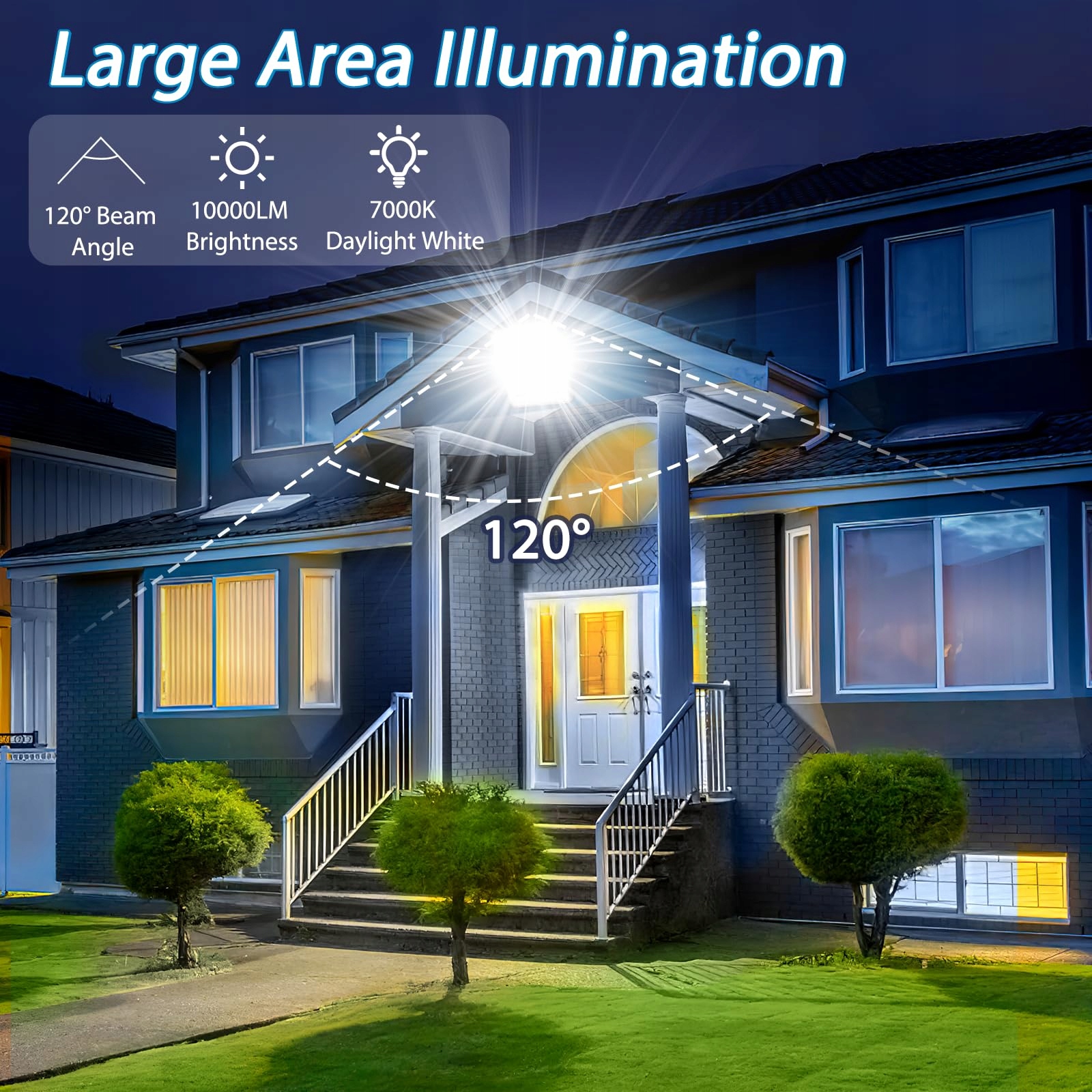 YIQIBRO 100W LED Reflektor z Czujnikiem Ruchu Zimna Biała IP67 Ogród Garaż — miniatura 5
