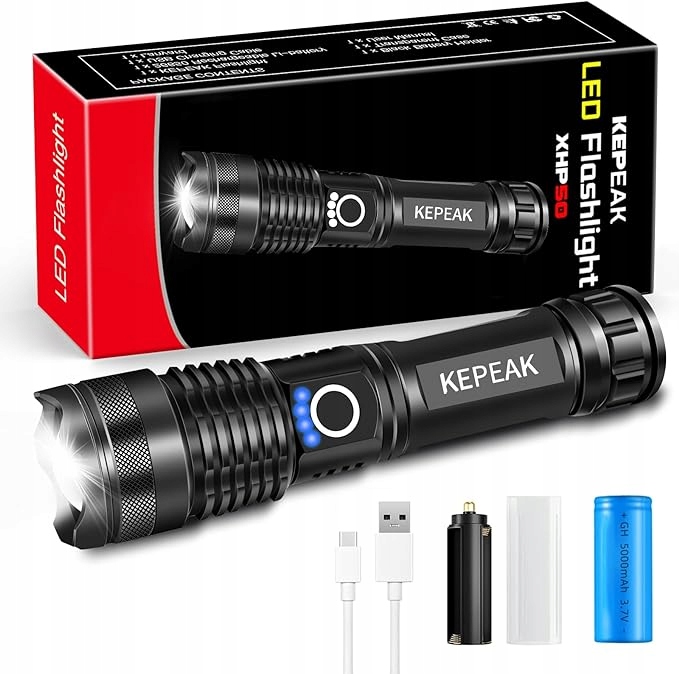 Bardzo jasna latarka Led z akumulatorem 5000 mAh