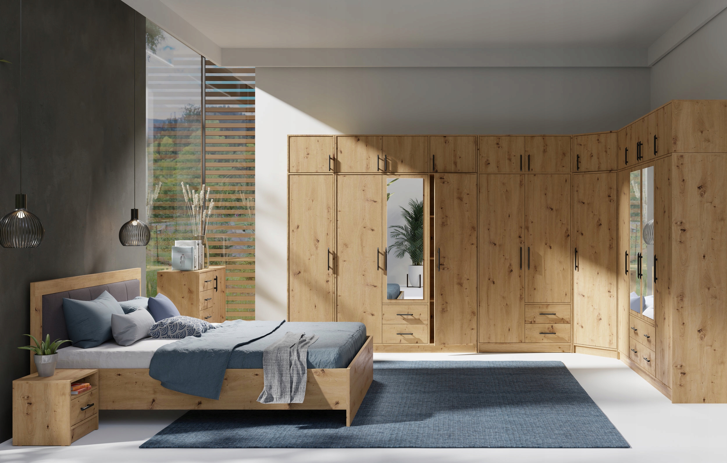 szafa narożna garderoba Wysoka nadstawka lustro SMART A+ dąb artisan Kolekcja smart