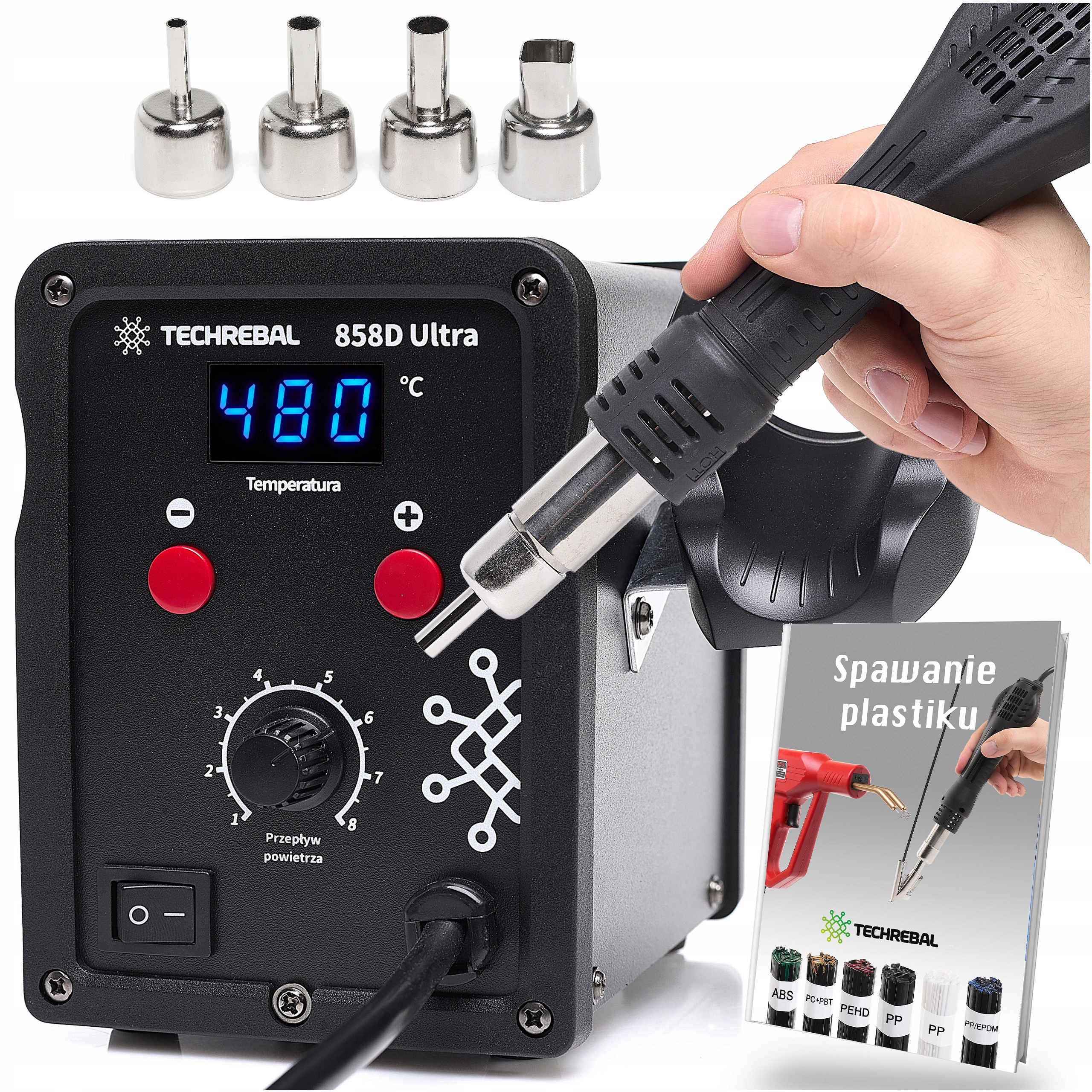 Stacja Lutownicza hot air Spawarka do plastiku Techrebal 858D Ultra 750W