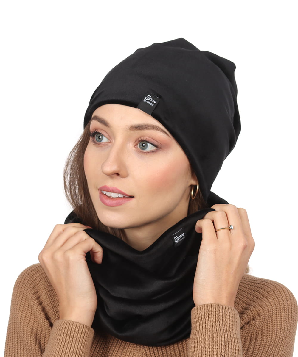 

Welurowy Komplet Czapka Komin Tuba Polski Czarny