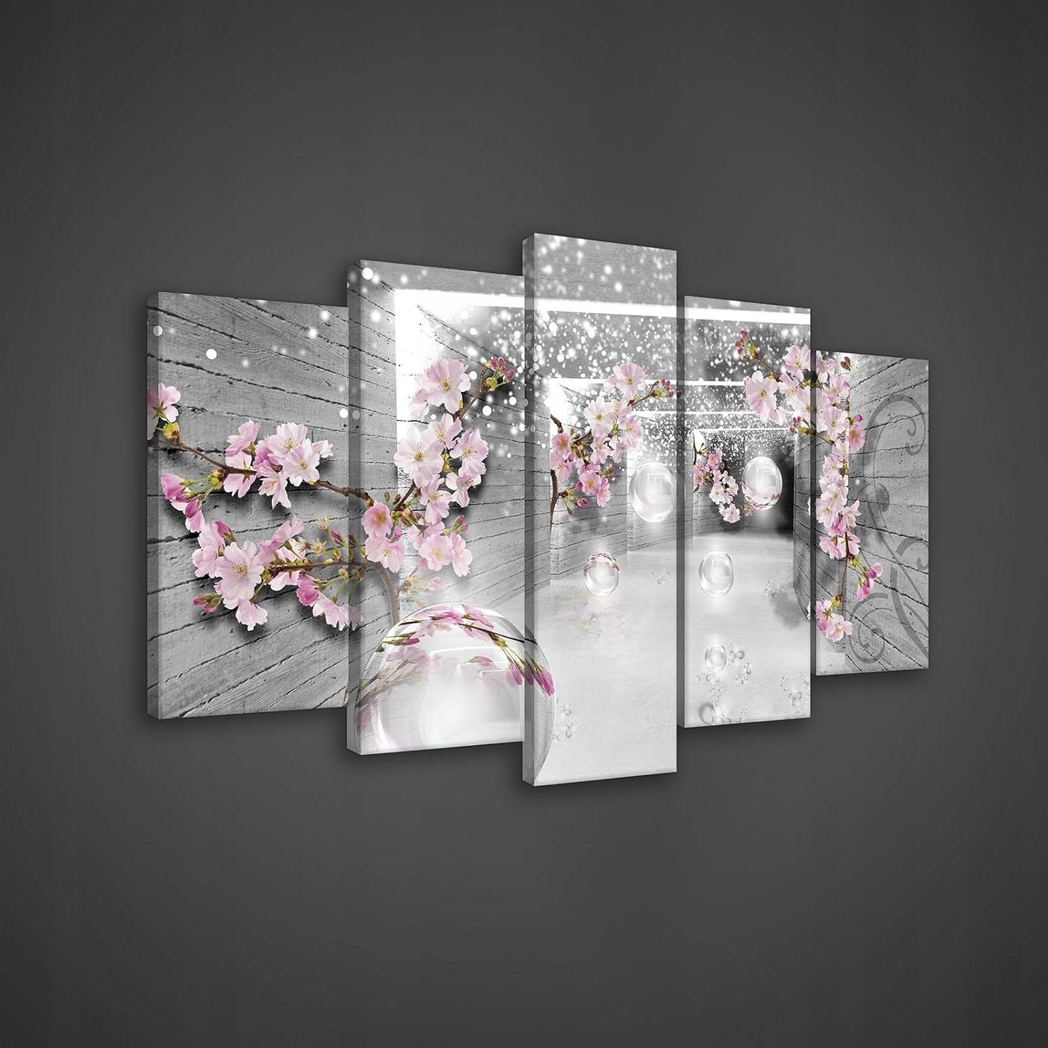 Obraz 100x60 Kvetoucí Sakura modulární abstrakce růžová šedá jaro