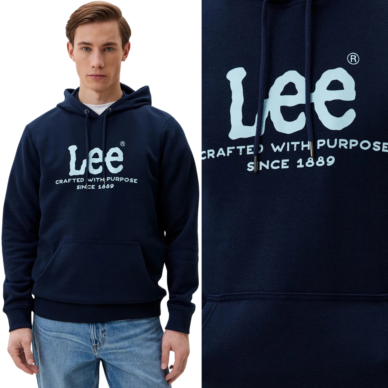Lee Logo Hoodie Emperor Tmavě Modrá Mikina S Kapucí (klokanka) Regular XL
