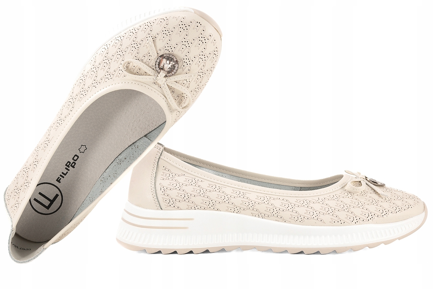 Filippo DP6718 Ažurové Sportovní Baleríny Polobotky Na Platformě Kůže Béžová 38