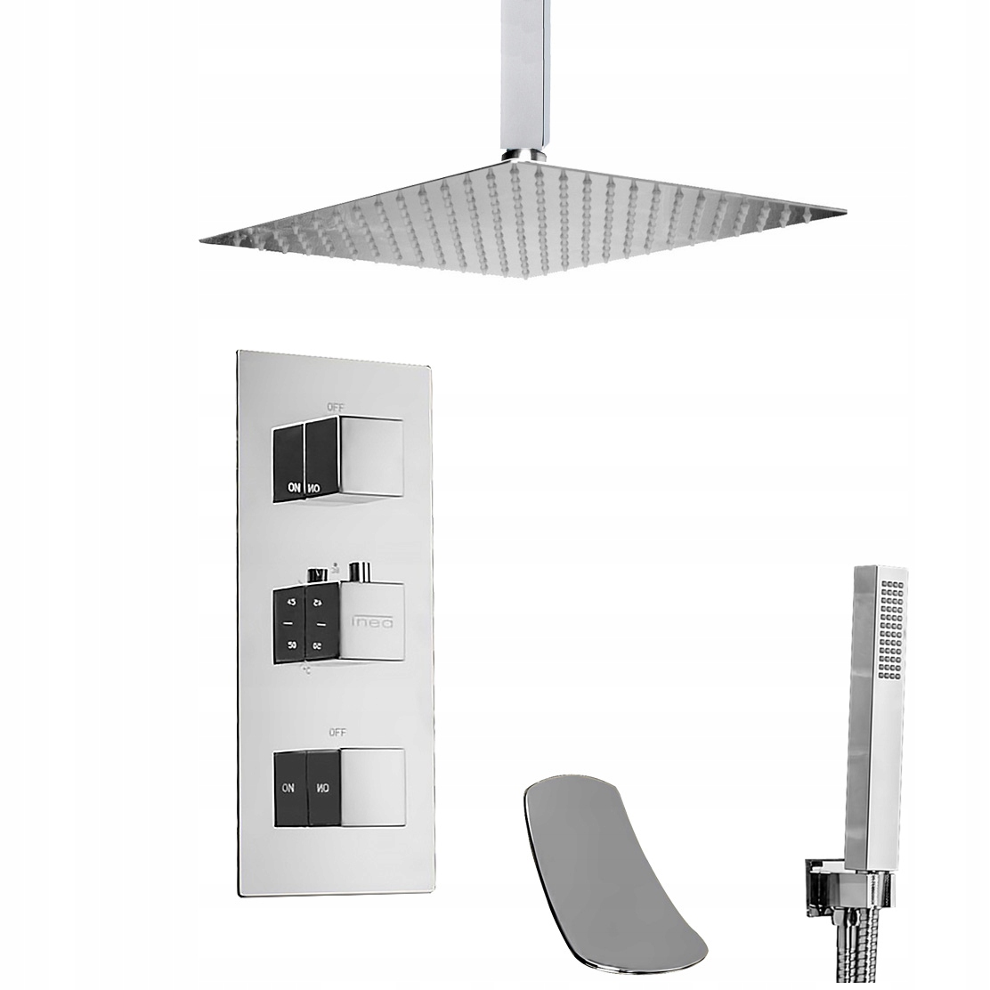 Štvorcový podomietkový set s stropným výtokom