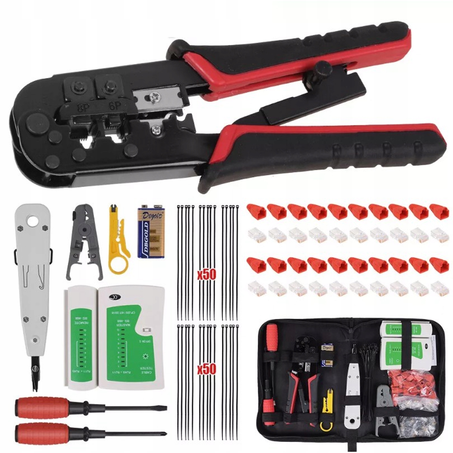 Zestaw Narzędzi Sieciowych Do Wtyków Przelotowych RJ45 Tester Zaciskarka