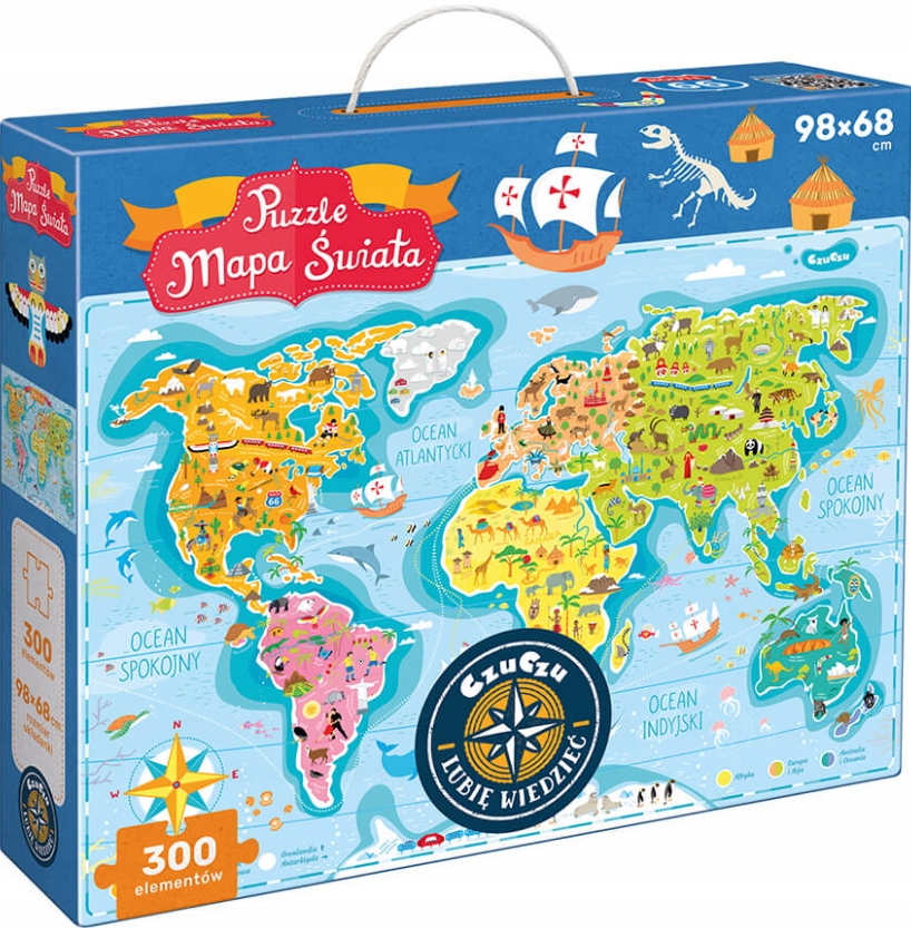 

Puzzle Mapa Świata 300 El 98x68 CM Odkrywaj Świat