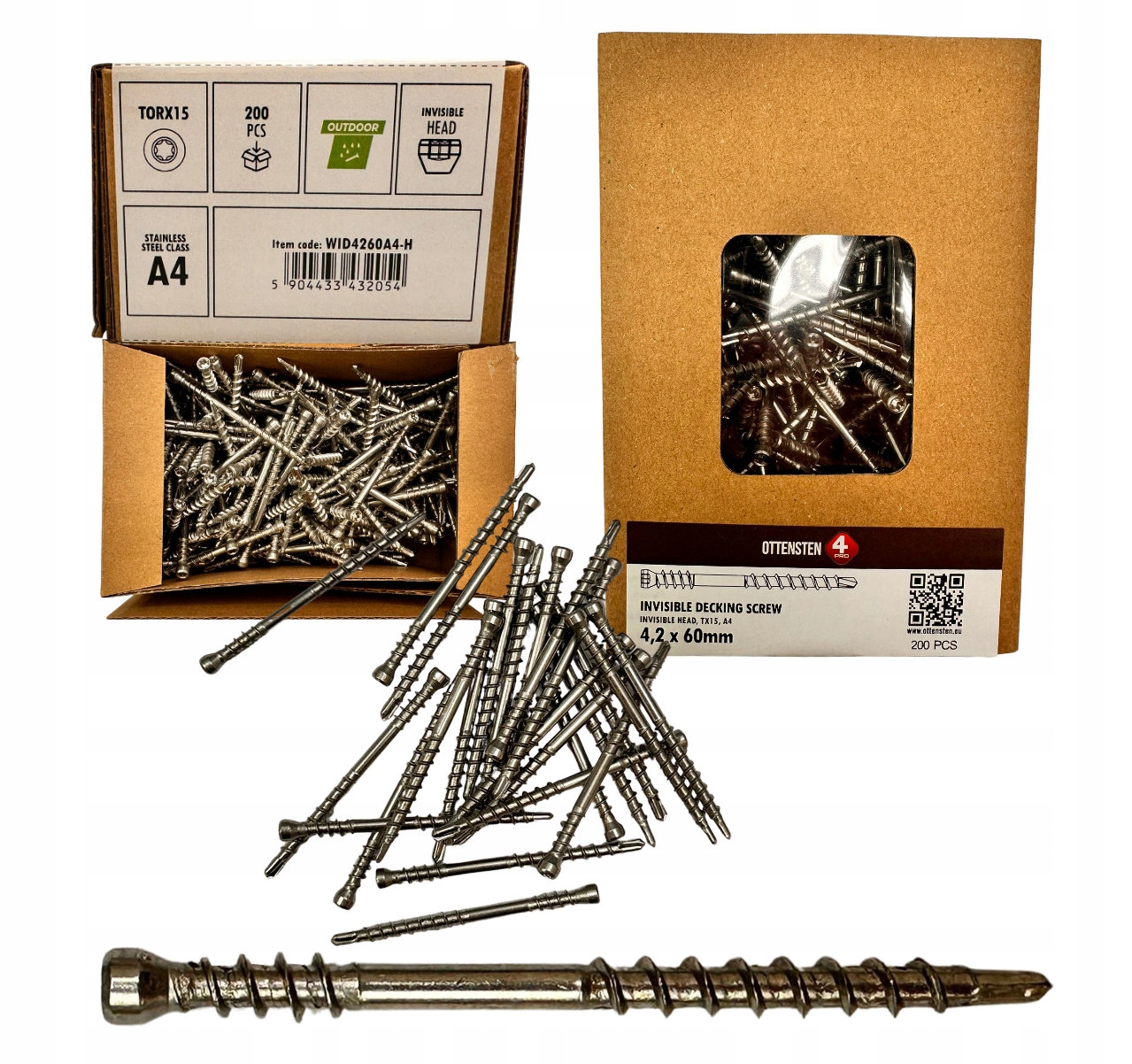 Wkręty tarasowe 4PRO klasa A4 Invisible ukryty niewidoczny montaż 4,2x60
