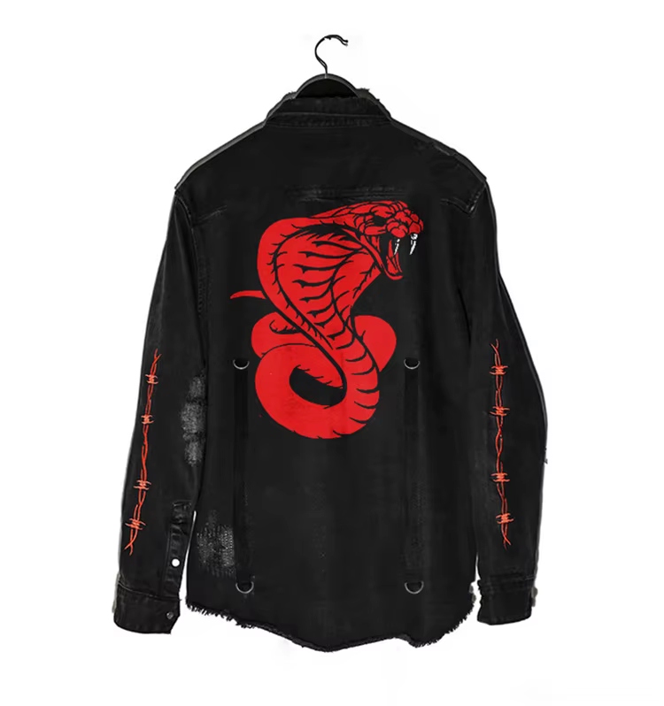 Pánská džínová bunda s motivem hadího oděru, streetwear L