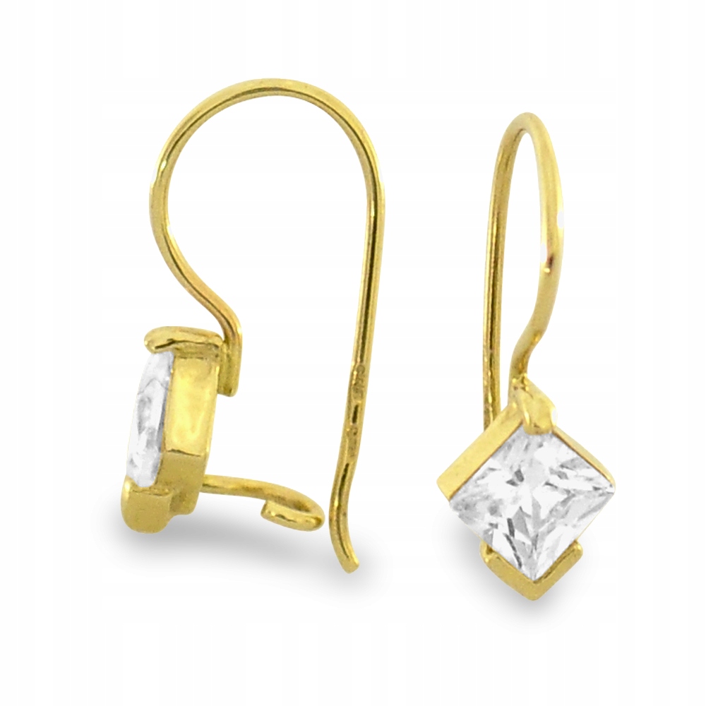 ZŁOTE KOLCZYKI KWADRATY DLA DZIEWCZYNKI 585 GRATIS