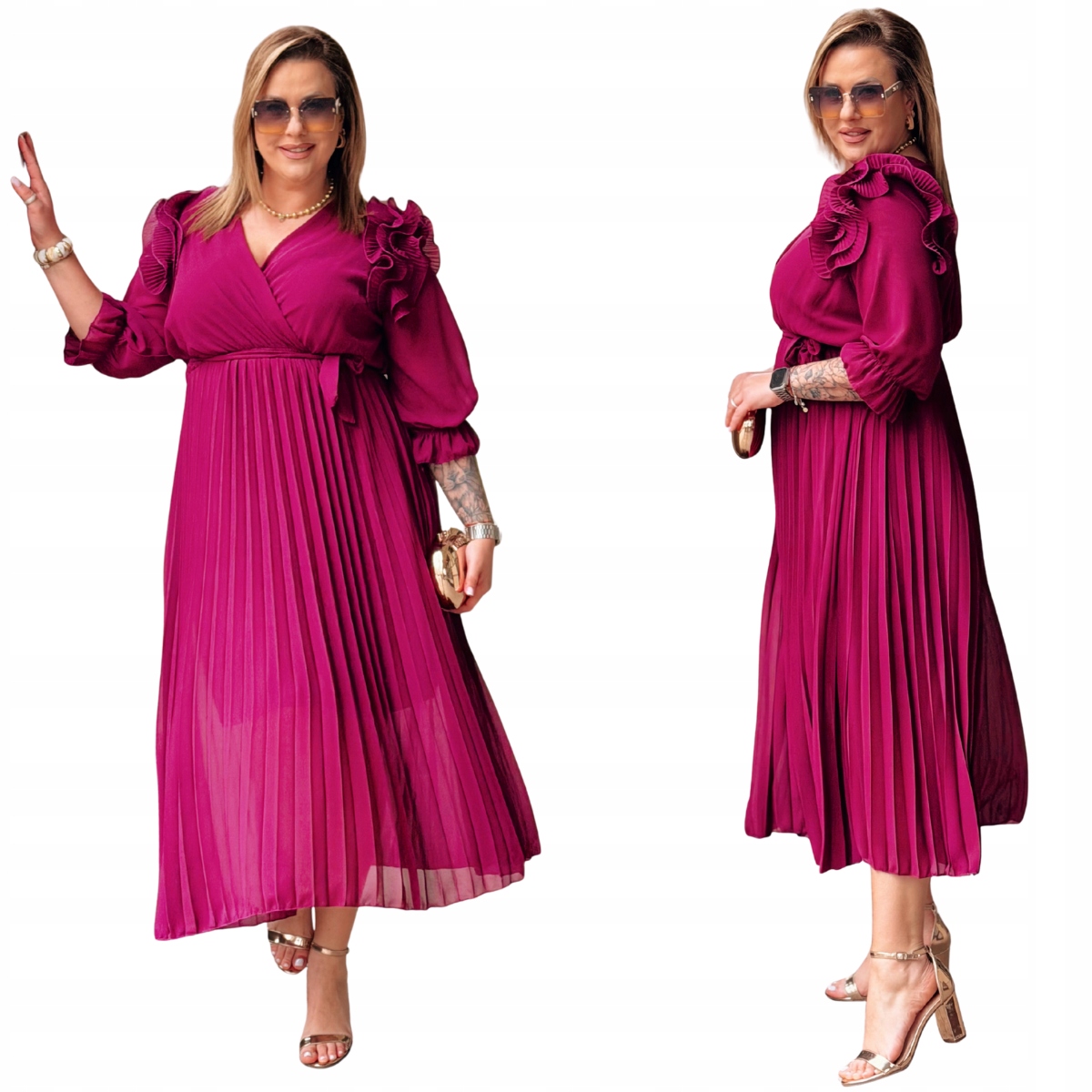 Šaty Maxi velké velikosti Plus Size dámská Cavaricci Plisovaná purpurová