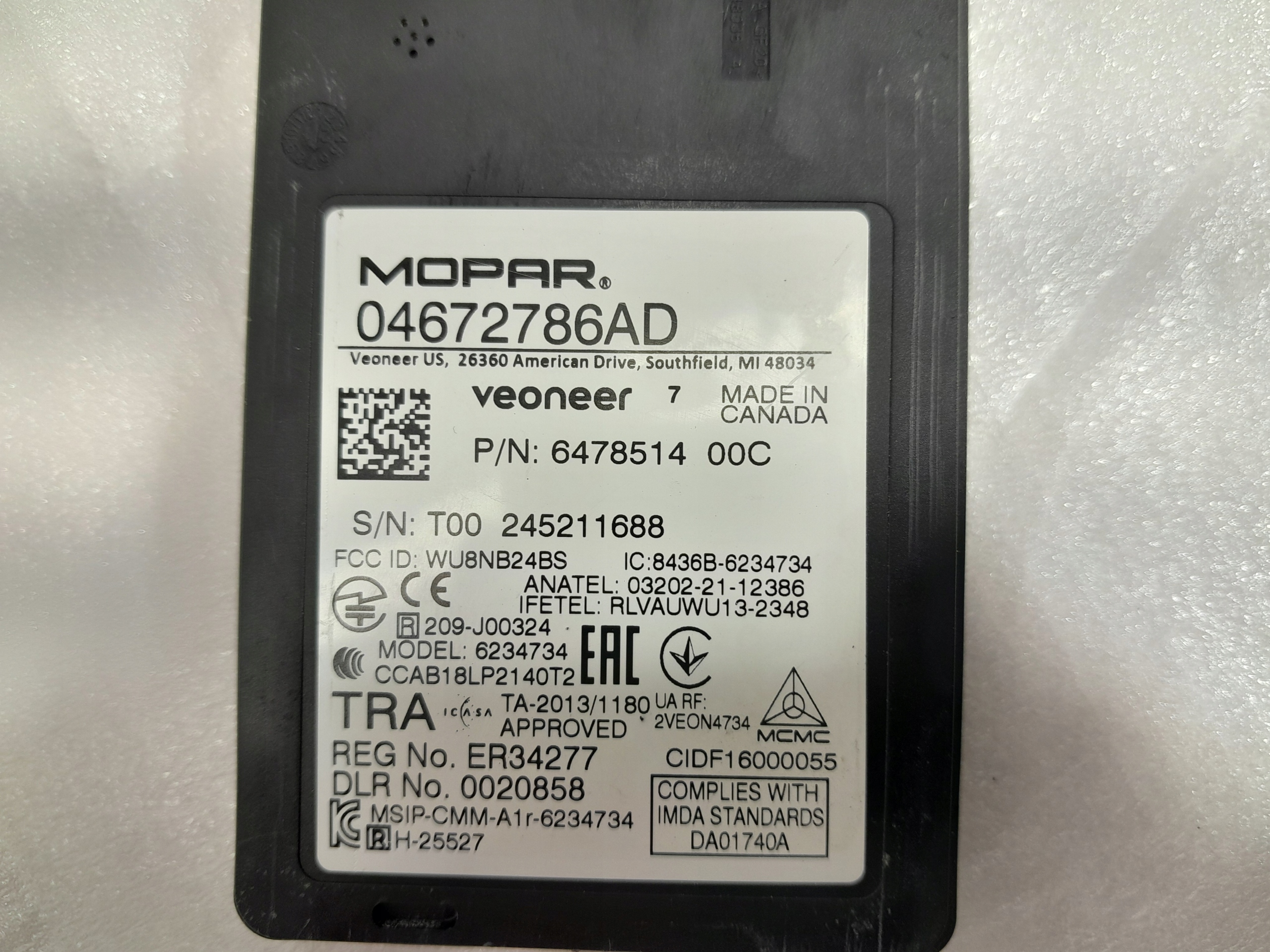 CHRYSLER PACIFIKA 17- RADAR MARTWEGO POLA 04672786AD