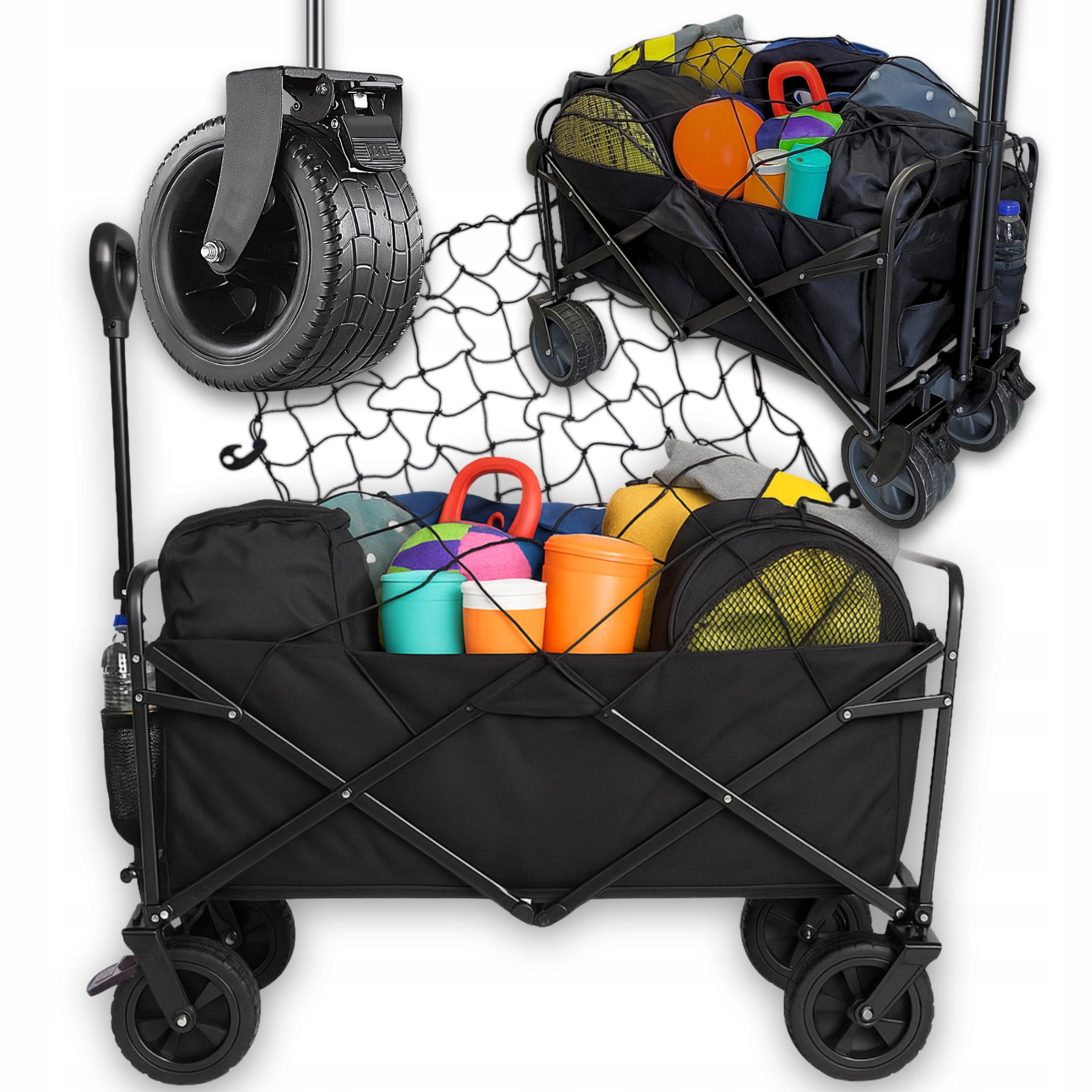 Duży Wózek Plażowy Składany Wózek Transportowy Wózek Ogrodowy Siatka