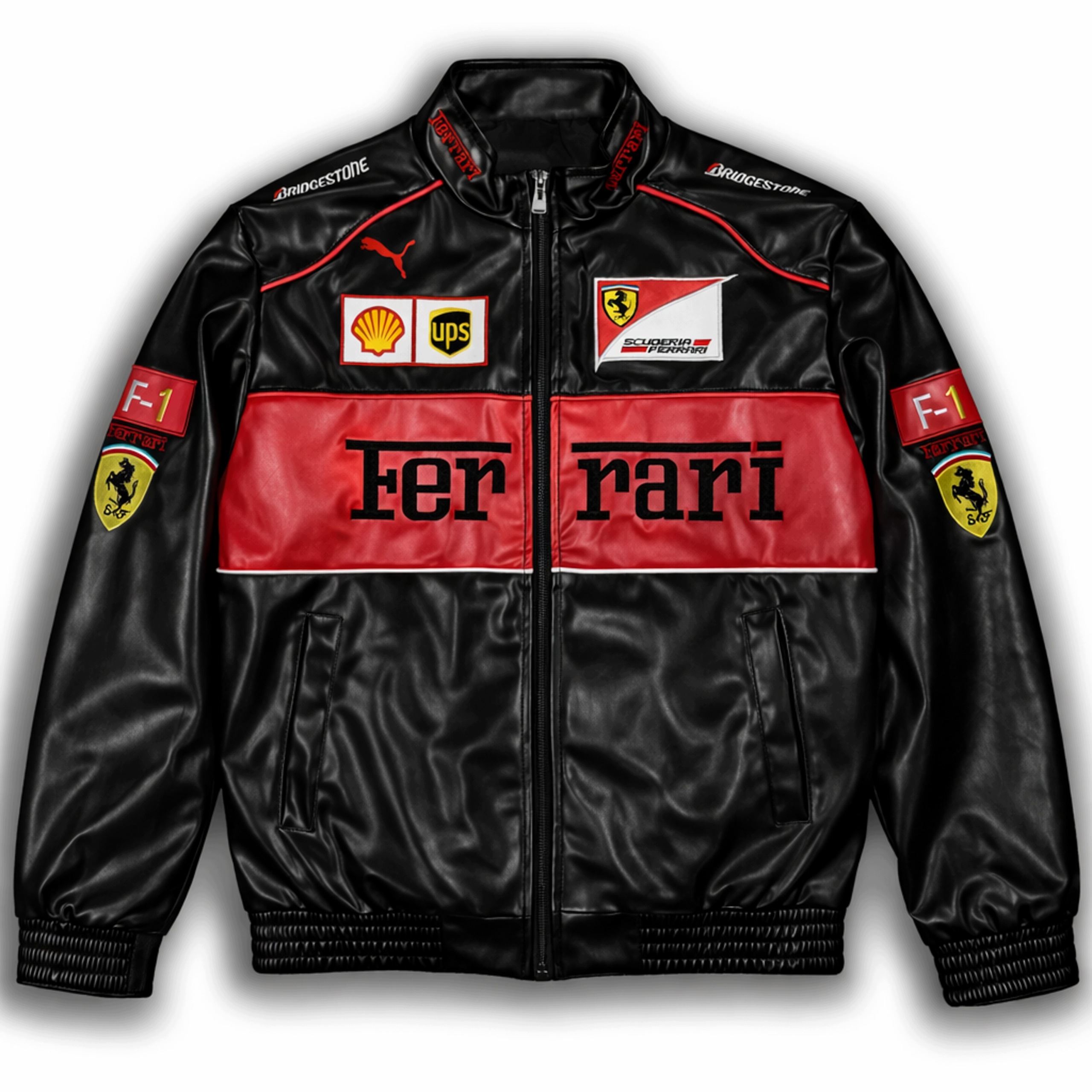 Bunda Ferrari F1 kožená racing černá bomber závodní XL