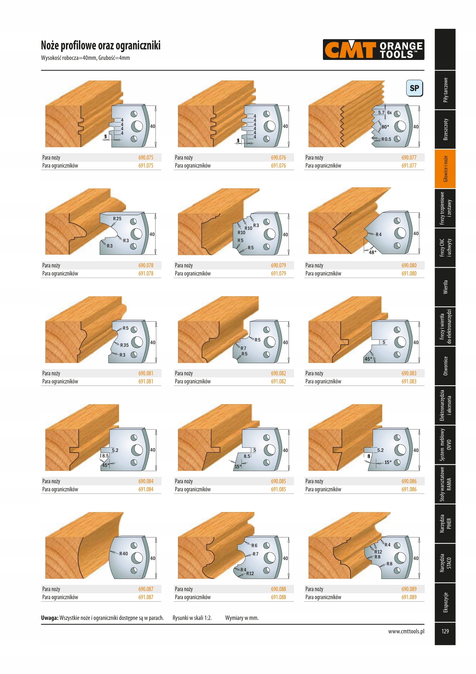 CMT NOŻE PROFILOWE 40 mm HSS DO DREWNA Kod producenta 690.000