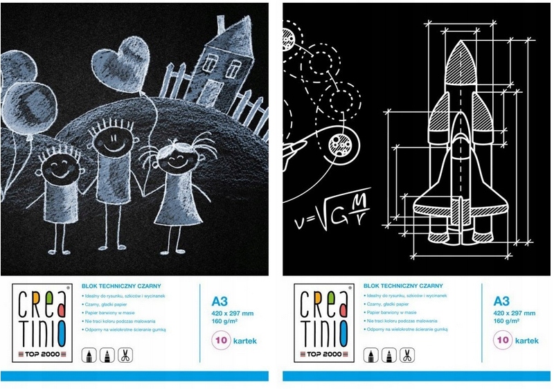 BLOK TECHNICZNY A3/10K 160G CZARNY CREATINO A"10