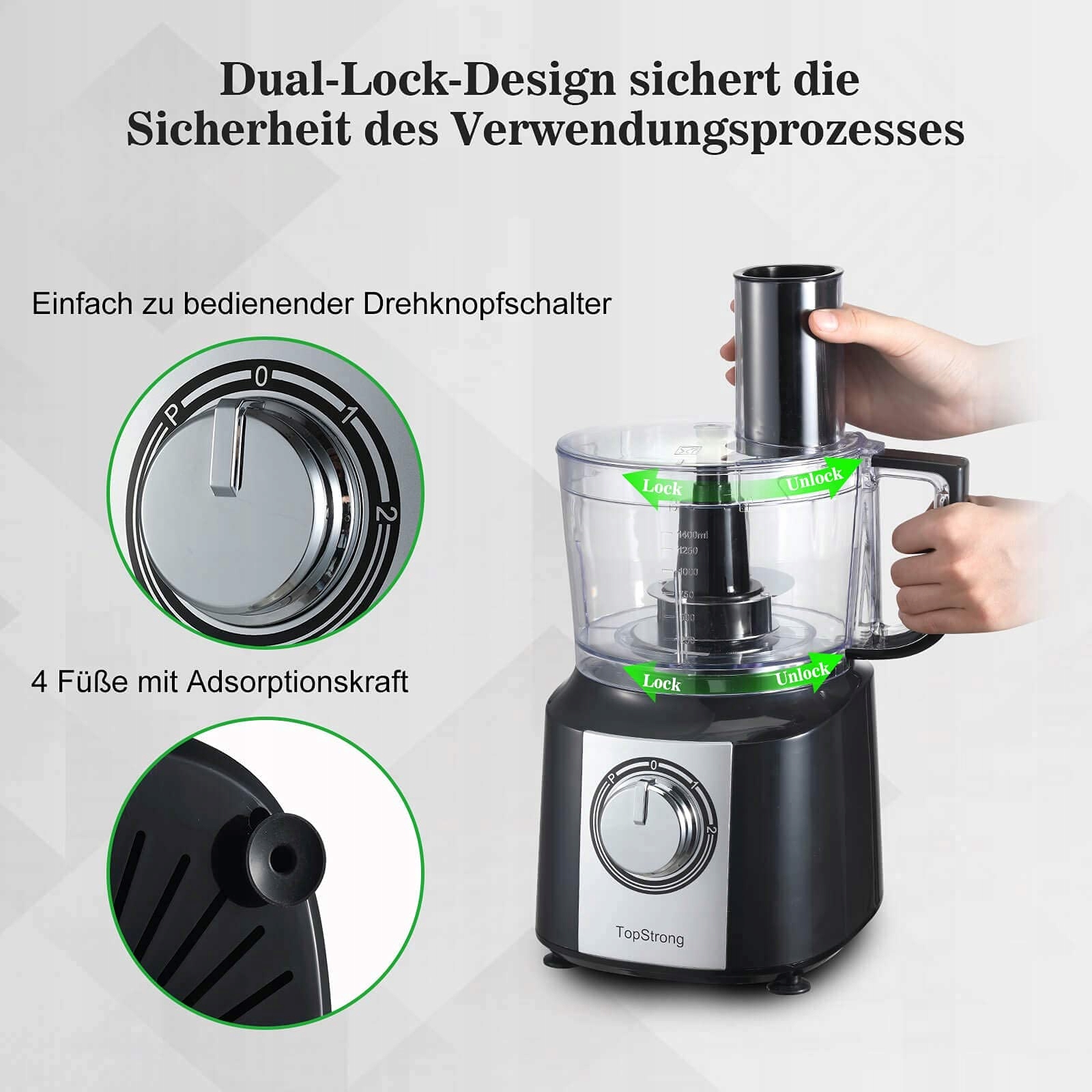 TOPSTRONG Robot Kuchenny 800W 2L Malakser Z Trzema Tarcza Do Krojenia — miniatura 4