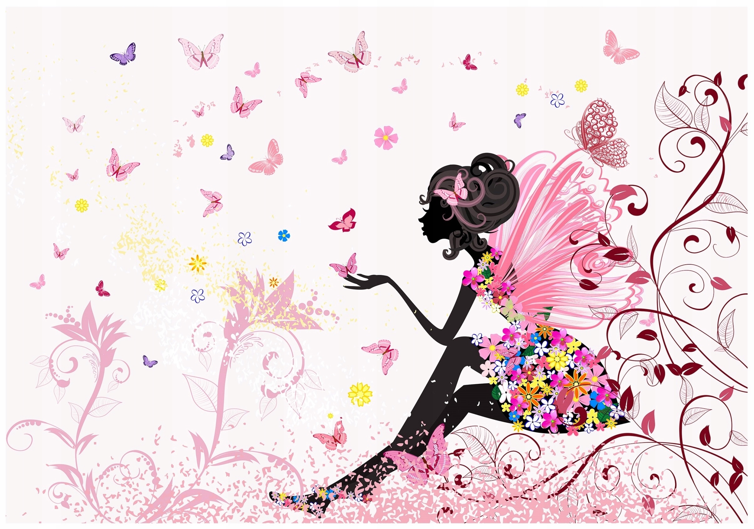 Tapeta Pre Dievčatko Víla Ružové Kvety Motýle Fototapeta 400x280