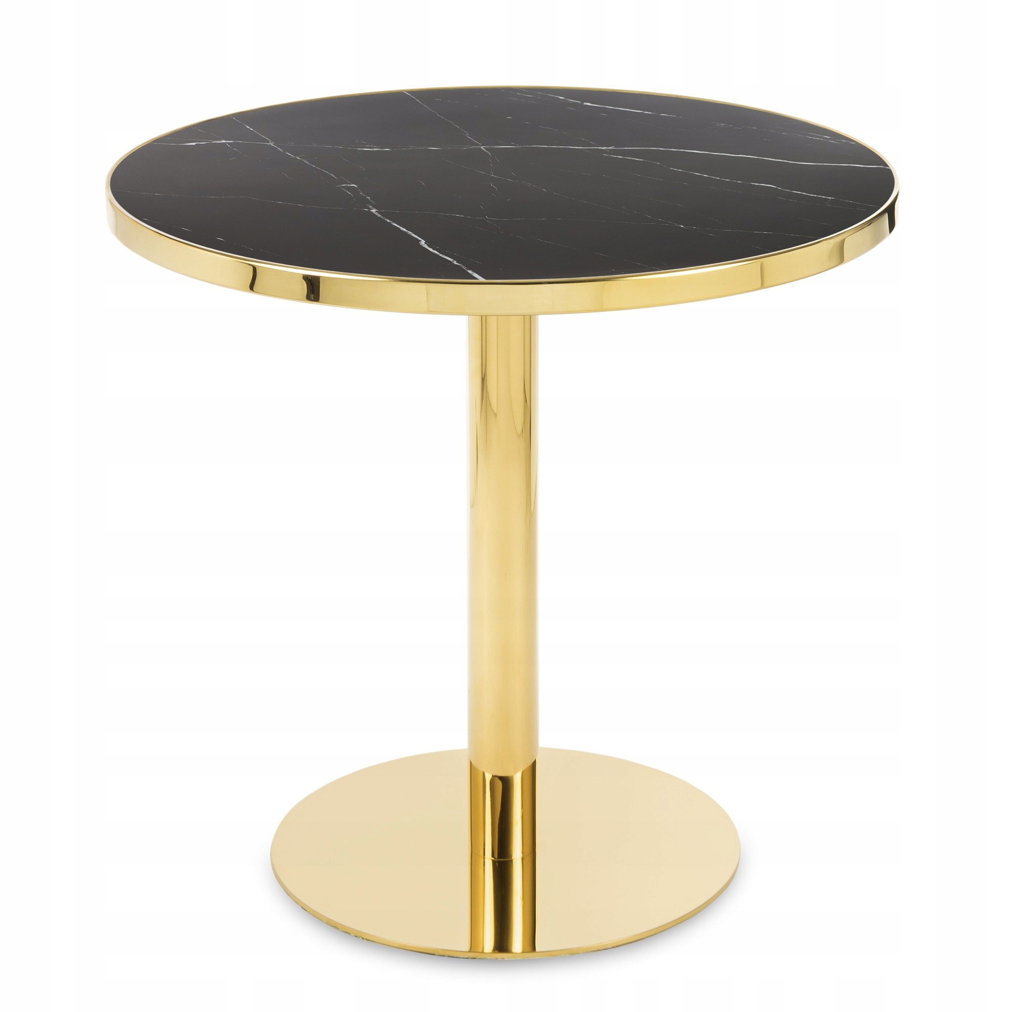 Kávový stolek zlatý kovový skleněný mramorový povrch černý stůl kulatý