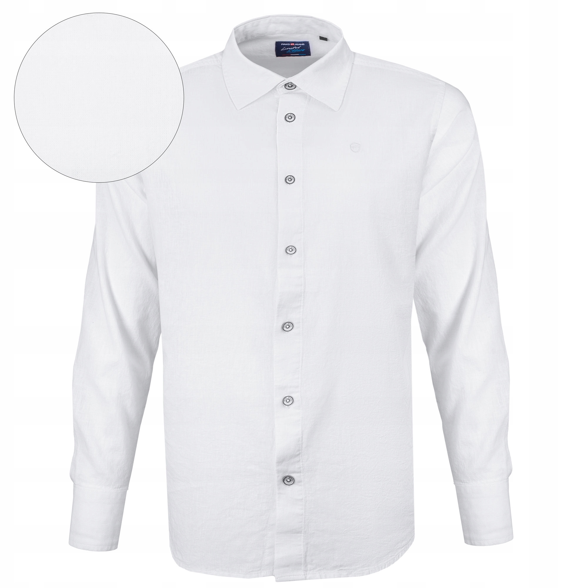 Pánská košile s dlouhým rukávem Lniana Bílá Regular Fit Pako Jeans