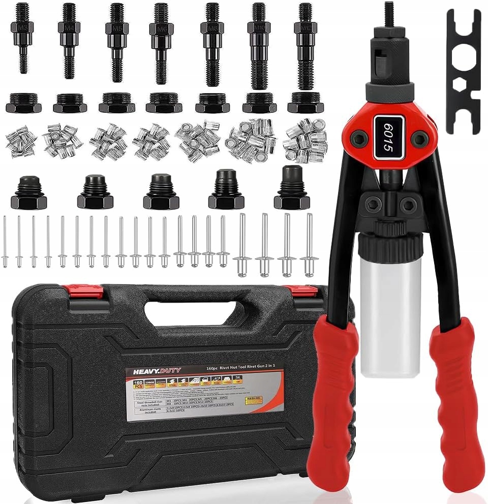 Nitownica 2w1 do nitów i nitonakrętek zestaw 160el M3-M12 walizka