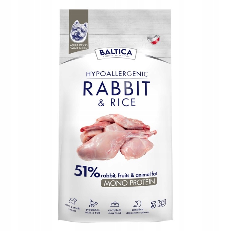Baltica Adult Królik z Ryżem Xs/s 3kg Hipoalergiczna Sucha Karma Dla Psów
