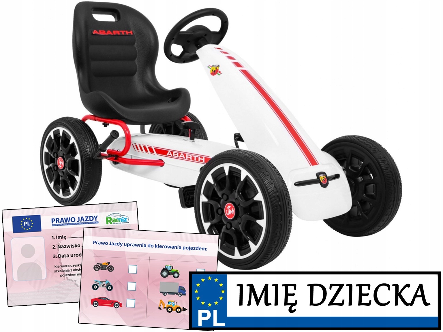 duży Gokart dla dzieci Abarth piankowe koła Hamulec regulowane siedzenie