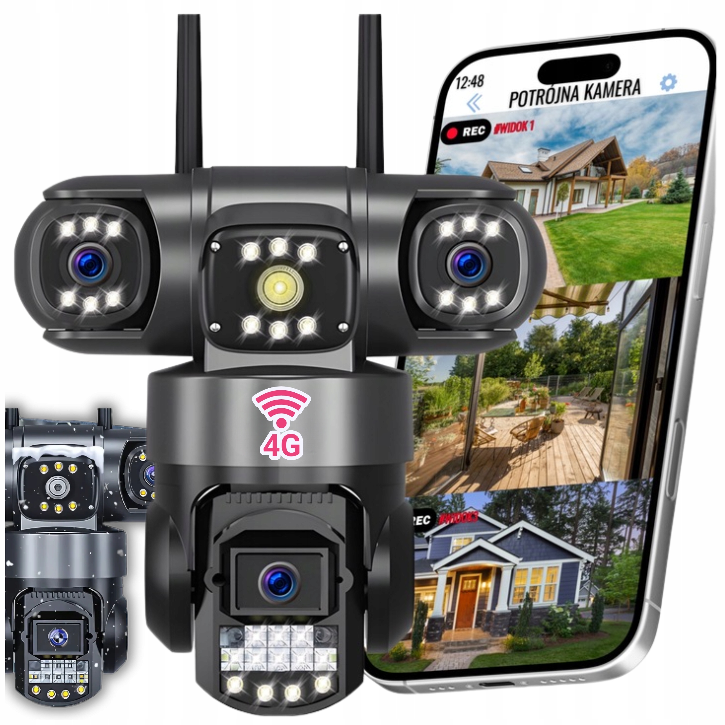 Kamera 4G Ip Otočná Vonkajšia Tri Objektívy Hd 3X4MP Karta Sim Lte Owen