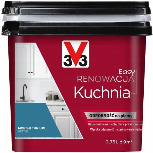V33 FARBA RENOWACYJNA KUCHENNA MORSKI TURKUS 0,75L