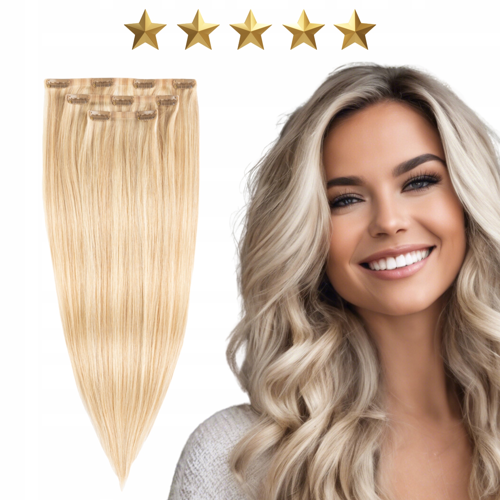 Dopinki naturalne bezszwowe na spinkach 50 cm 60g #18/22 blond z pasemkami