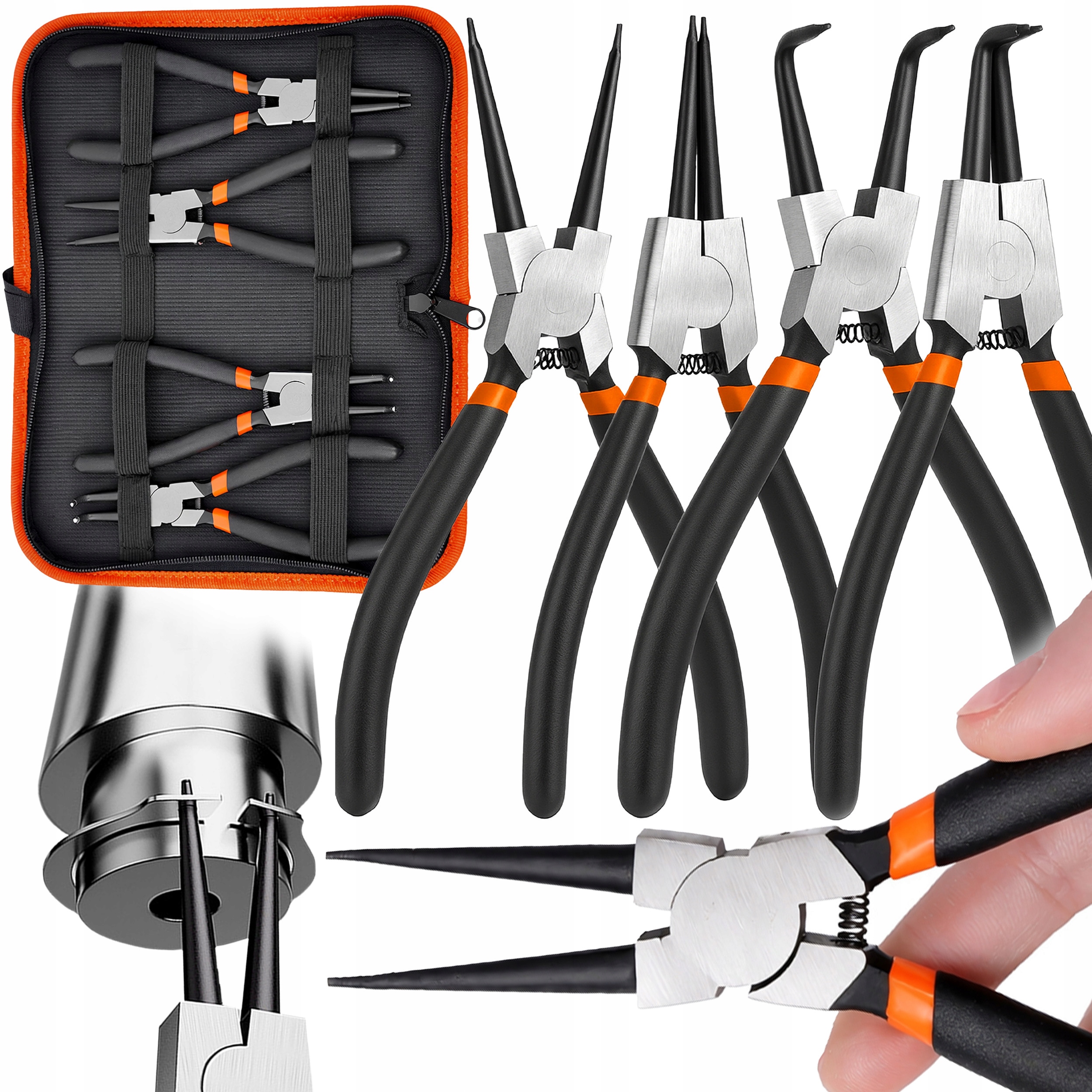 Szczypce Segera solidne mocne do pierścieni zacisków | 4 elementy + etui