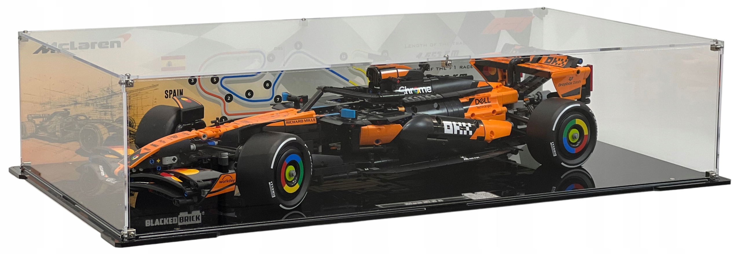 Vitrína s pozadím Blacked Brick pre Lego 42228 Technic Bolid McLaren MCL39 F1