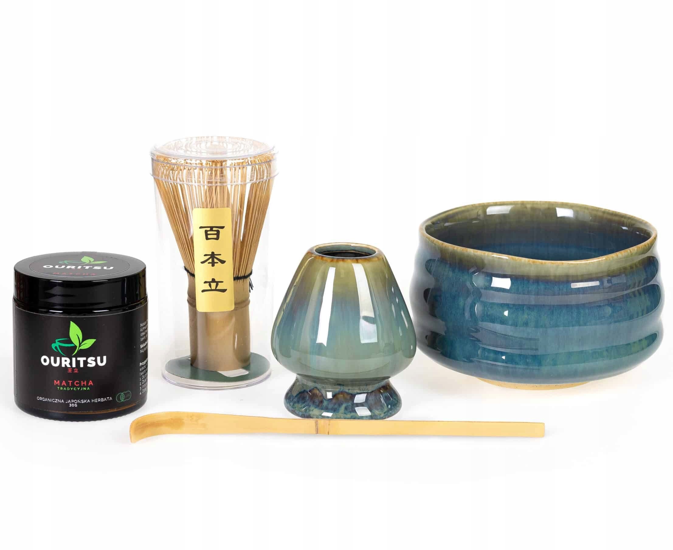 Zestaw prezentowy do herbaty matcha czarka miotełka podstawka łyżeczka