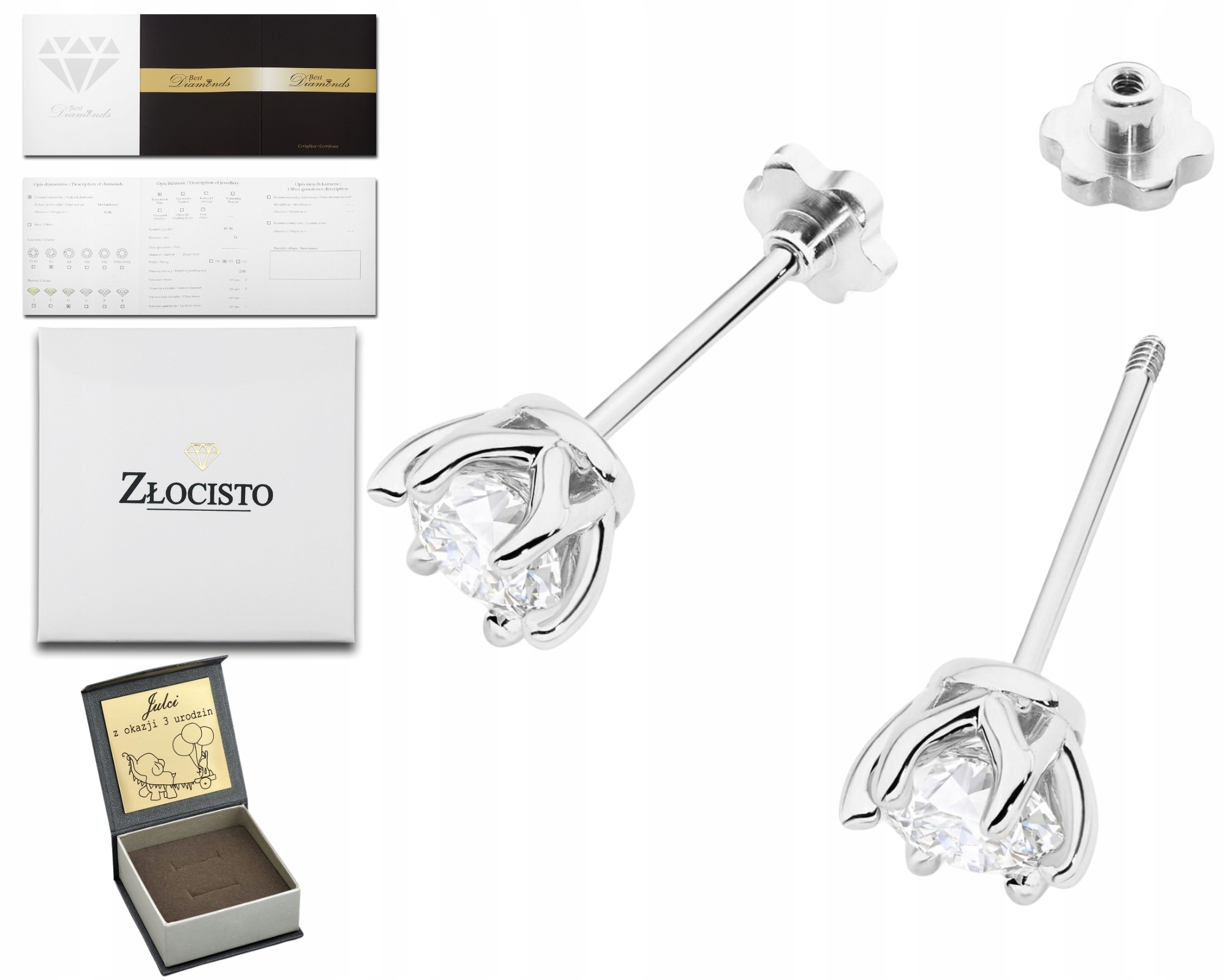 Náušnice Bílé Zlato 585 Brilianty Diamanty Lab 1,40 Ct Šroubovací Tyčinka