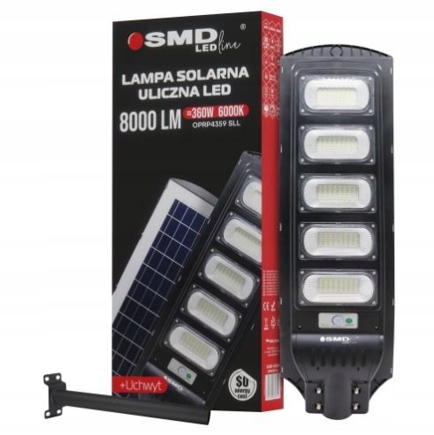 Solárna Led Pouličná Lampa 360 W 20 Ah 6000 K 800 LM Držiak