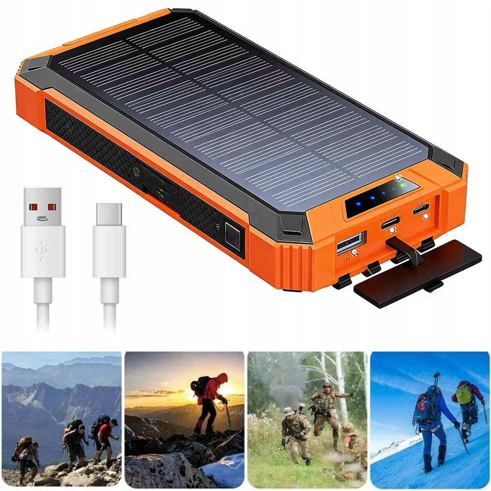 Duży Power Bank Solarny 30000mAh Ładowarka Solarna Wbudowana latarka