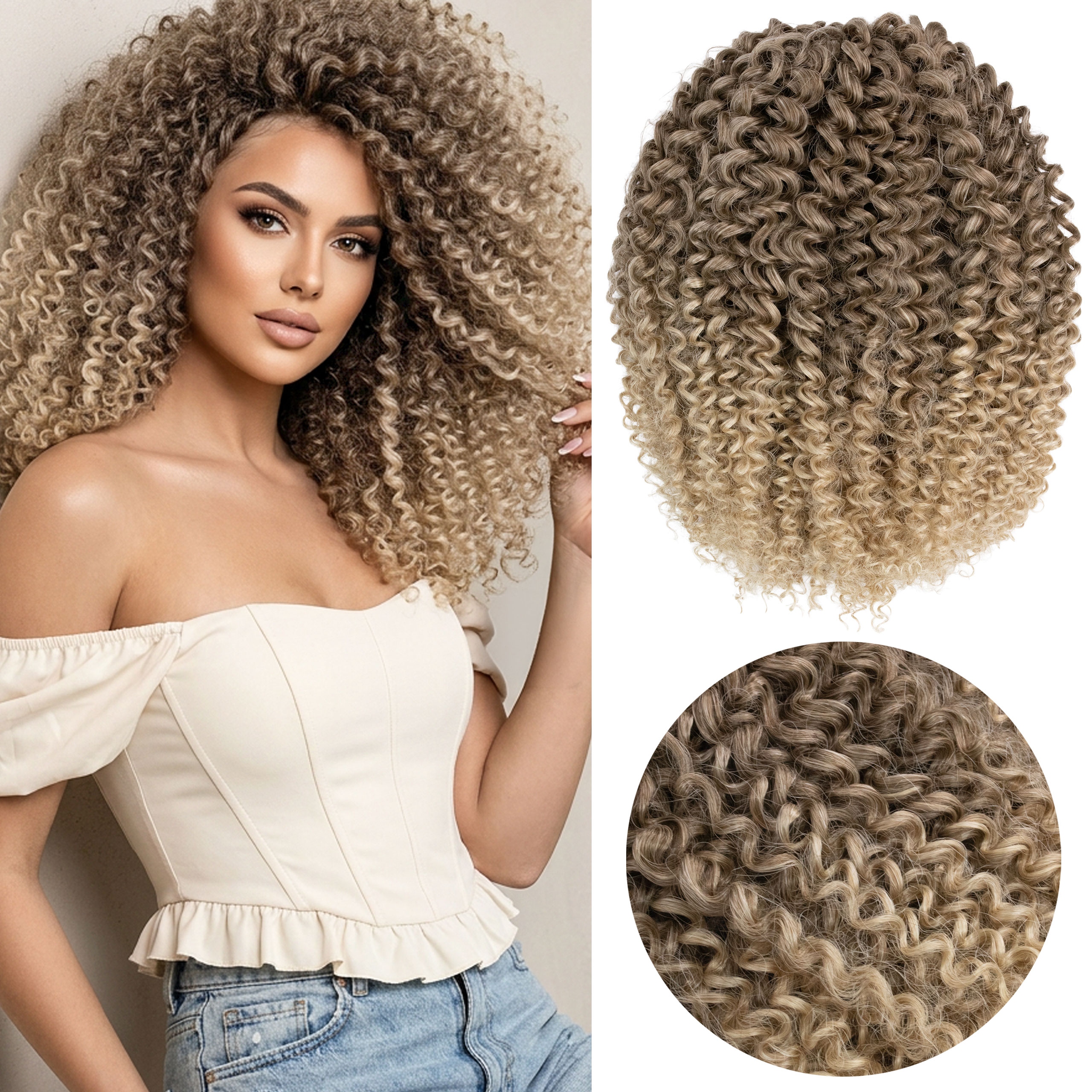 Włosy syntetyczne Afroloki Pola Pro mocny skręt 250g 30cm ombre brąz/blond