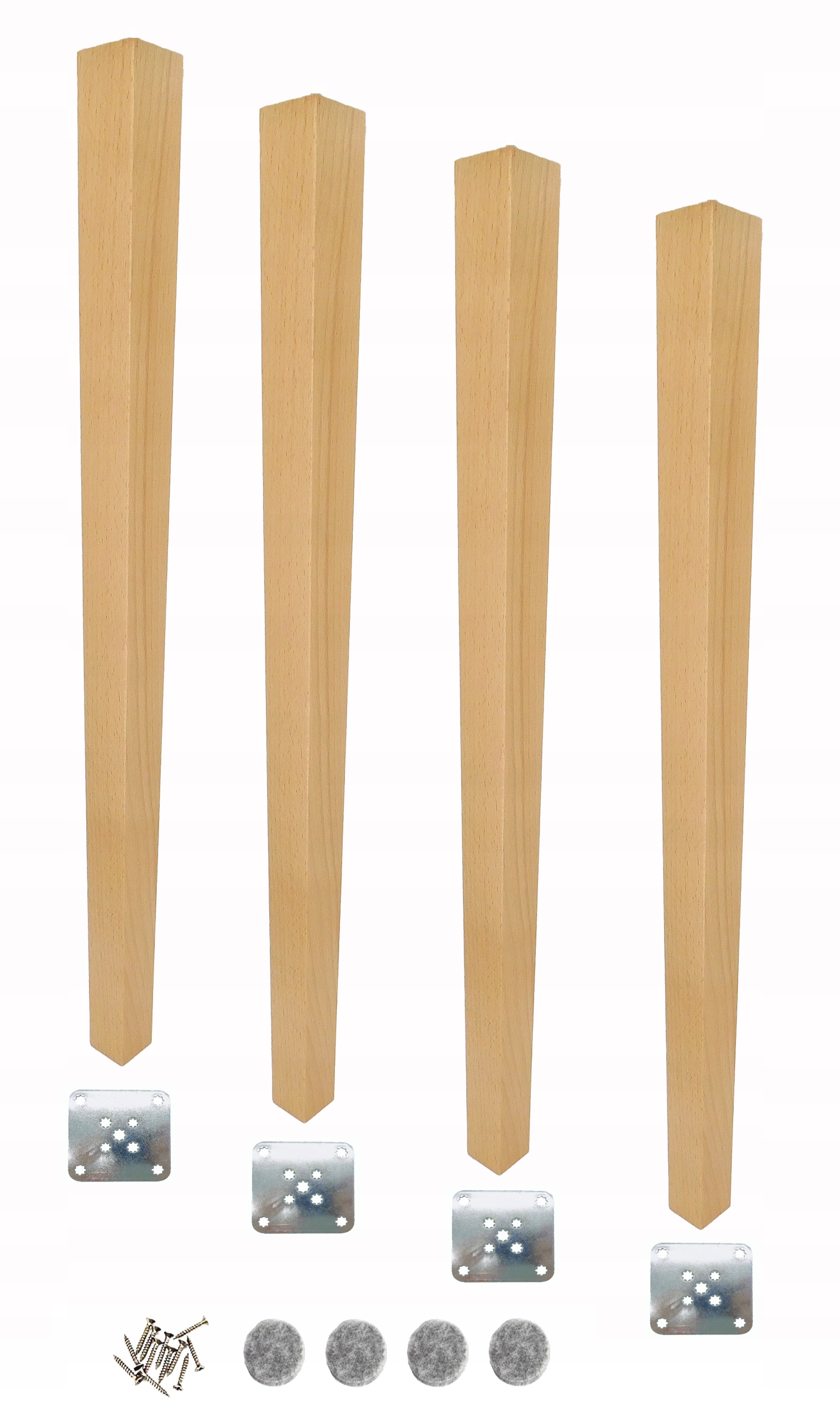 Bukové nohy 74 cm – lichobežníkový lak, príroda, s montážnou sadou