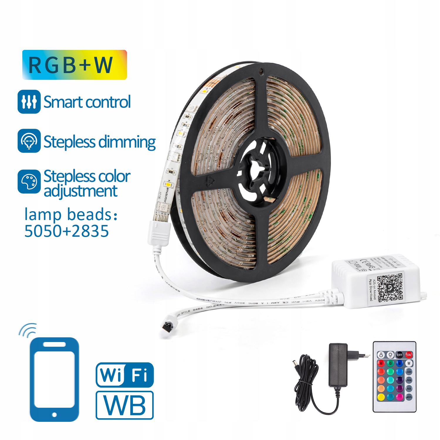 Taśma LED Wi-FI Bluetooth RGBW 5 m STEROWNIK ZASILACZ