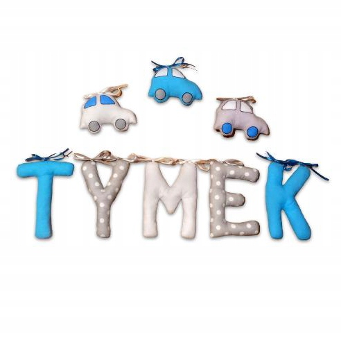 Letters sewn with the child's name TYMEK + 3 free decors