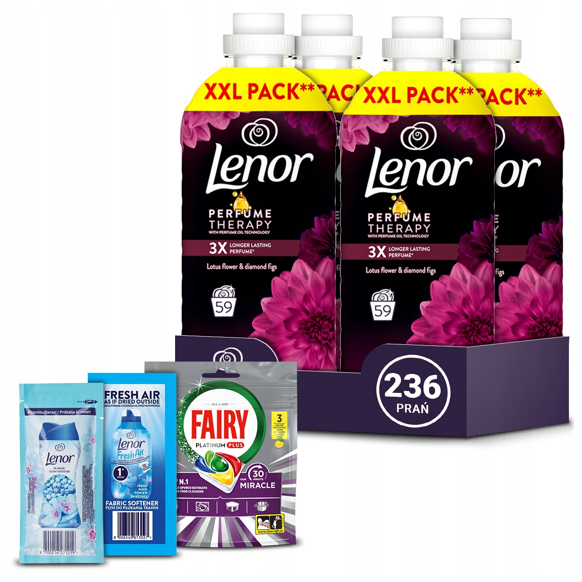 4x Lenor płyn do płukania Lotus Water & Diamond Figs 1,25L 236 prań