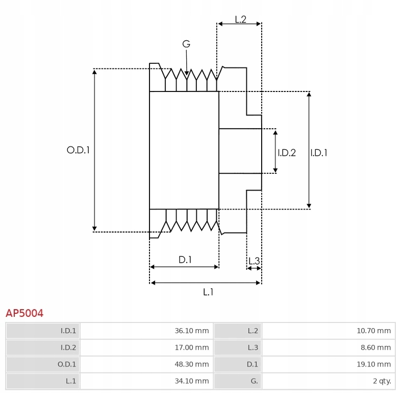 Koło pasowe alternatora AP5004 typ BOSCH Producent części AS-PL