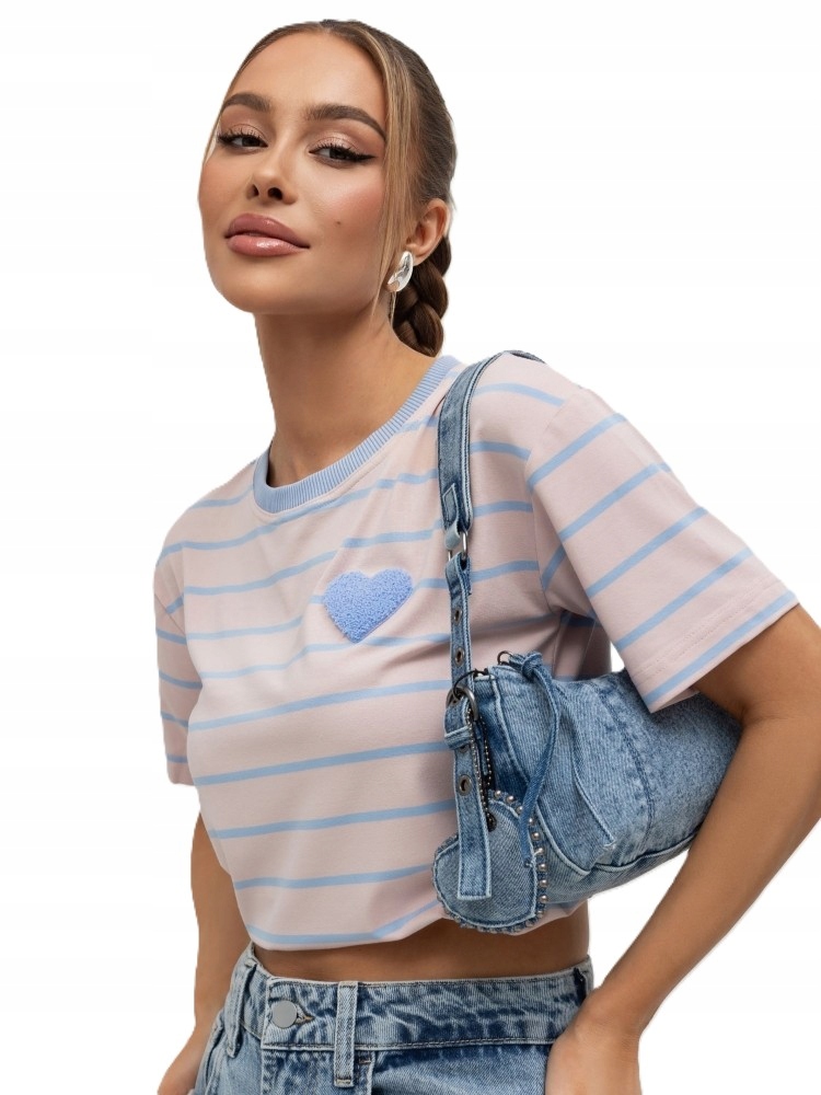 Cocomore Tričko Košile s proužky Nášivka Srdce Růžová Modrá 40/L Novinka
