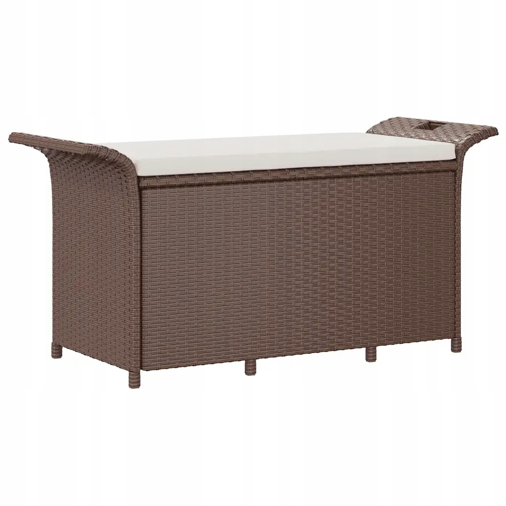 Hnědá zahradní lavička s polštářem 116 x 46 x 57 cm, Pe ratan