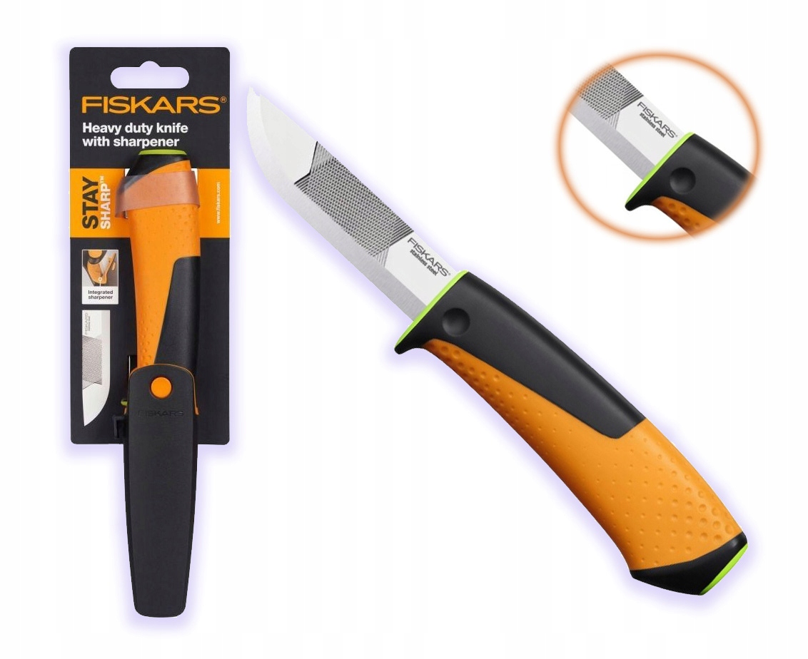 

Fiskars Nóż Uniwersalny Wbudowaną Ostrzałką Pilnik