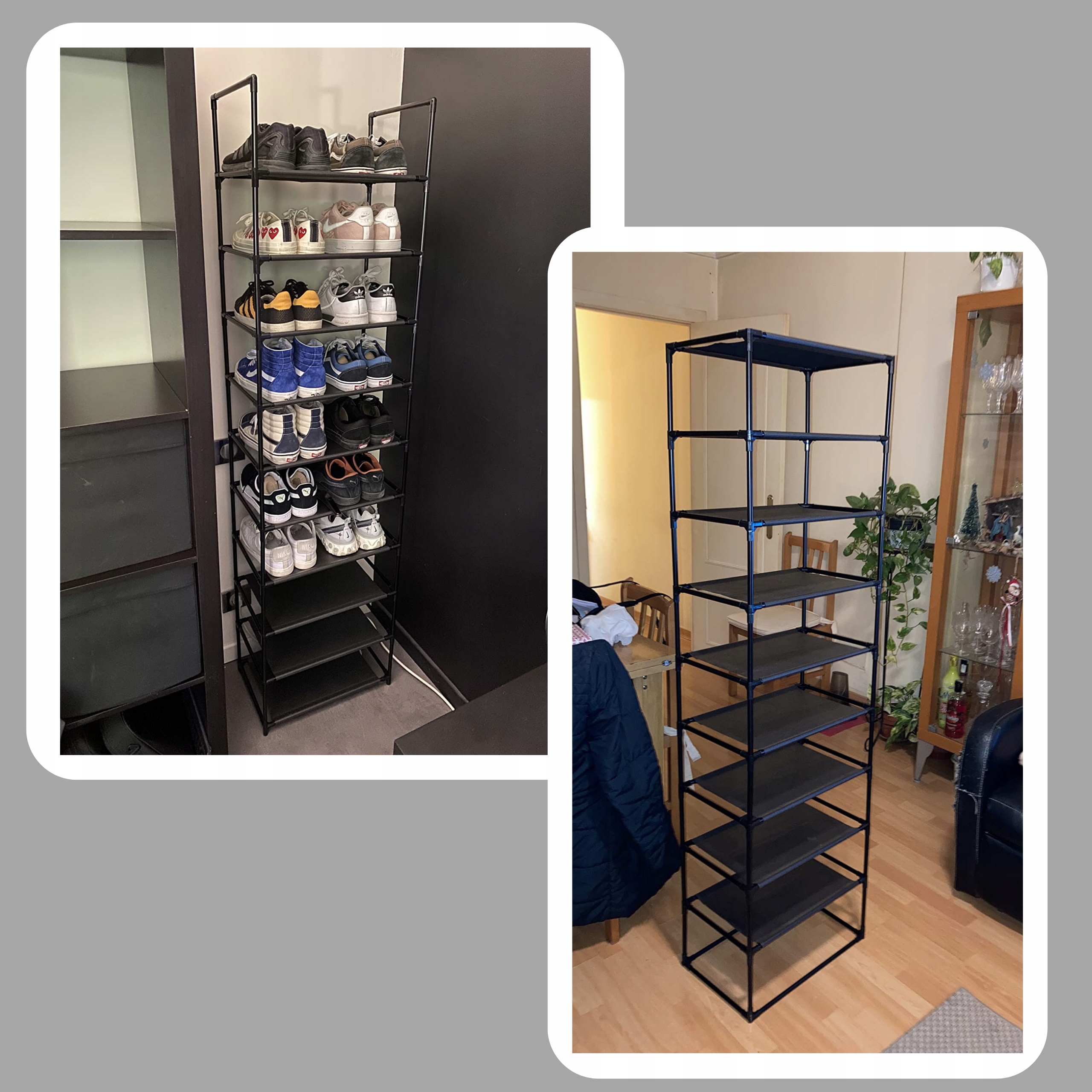 STOJAK NA BUTY 10 POZIOMÓW DOWOLNOŚĆ MONTAŻU PÓŁKA SZAFKA REGAŁ Materiał metal