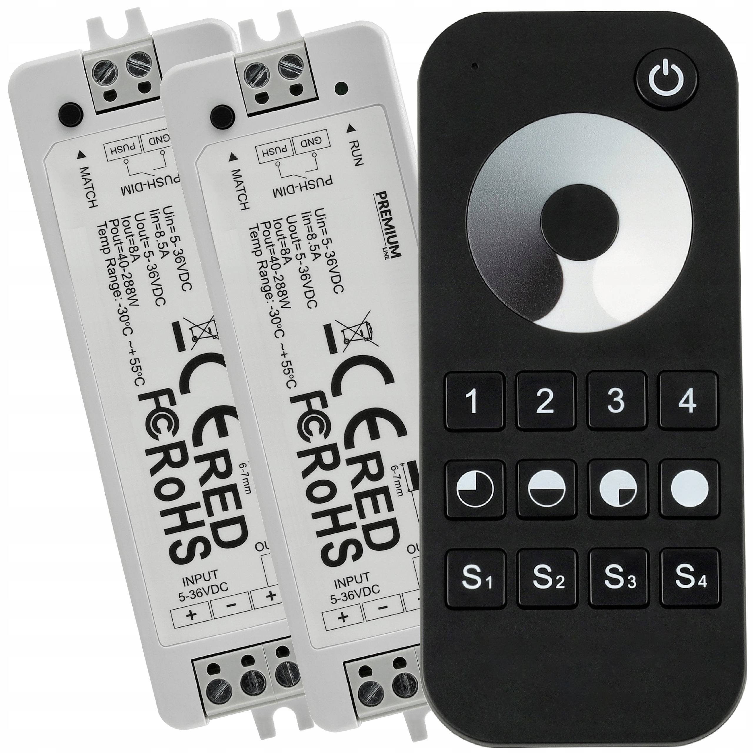 2x Led zónový stmívač Mono Dálkový Ovladač 8A – 536V 40–288W dotykový ovladač