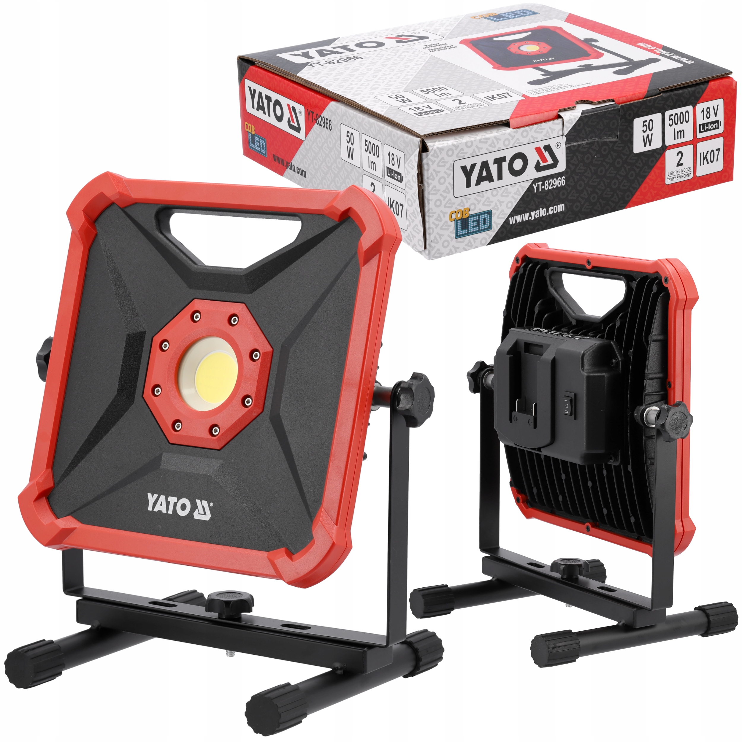 Reflektor Akumulatorowy Budowlany Roboczy Cob Led Yato 18V 5000lm 50W IP20