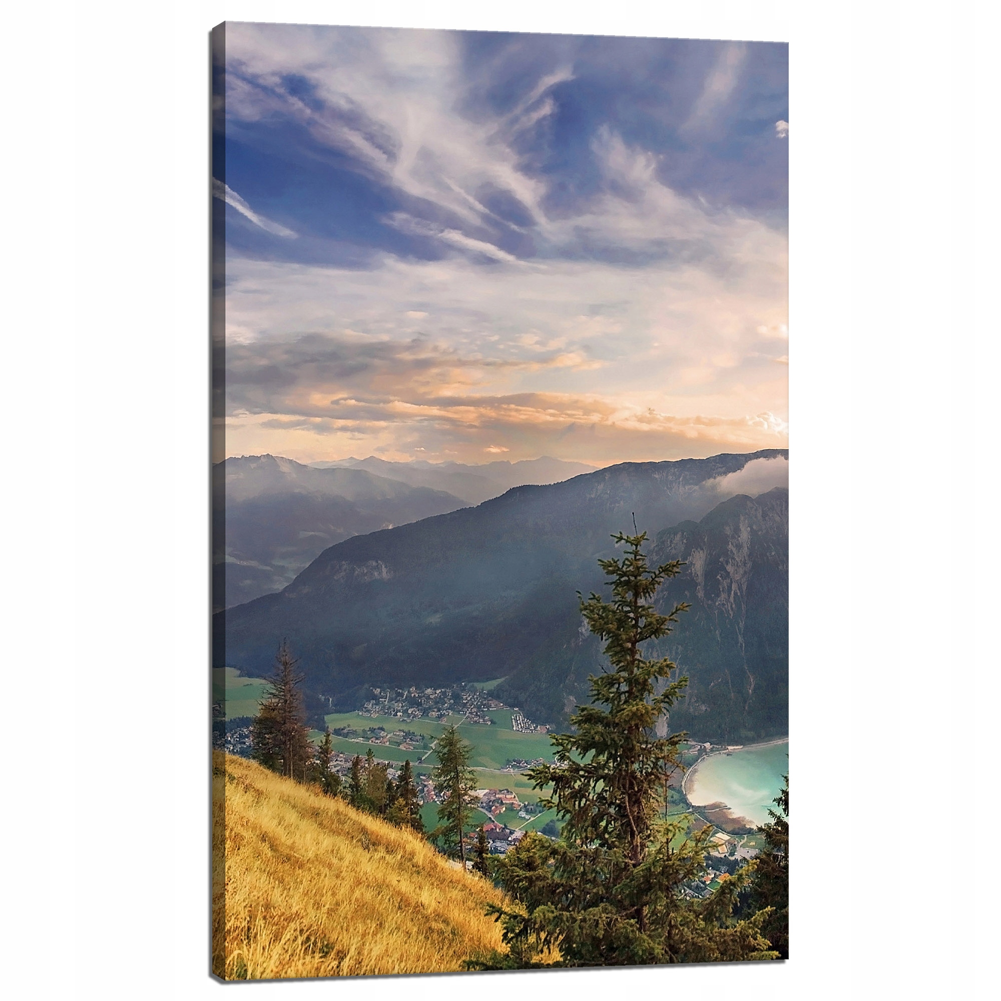 Obraz na plátně Slunce nad horami Mraky Vesnice 60x100 cm