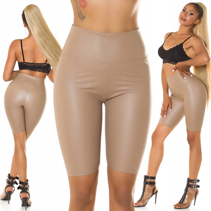 

W719 Brązowe Legginsy Szorty Kolarki Skórzane L/XL